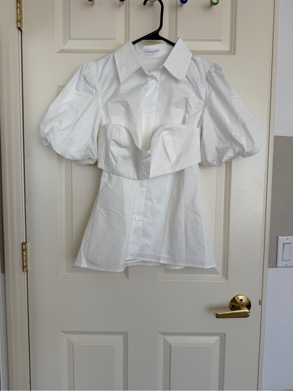 vestique White Puff Sleeve Button-Up Blouse